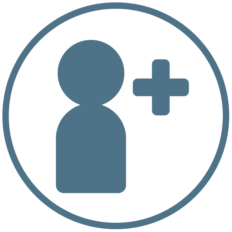 Icon of person with plus symbol representing New Member