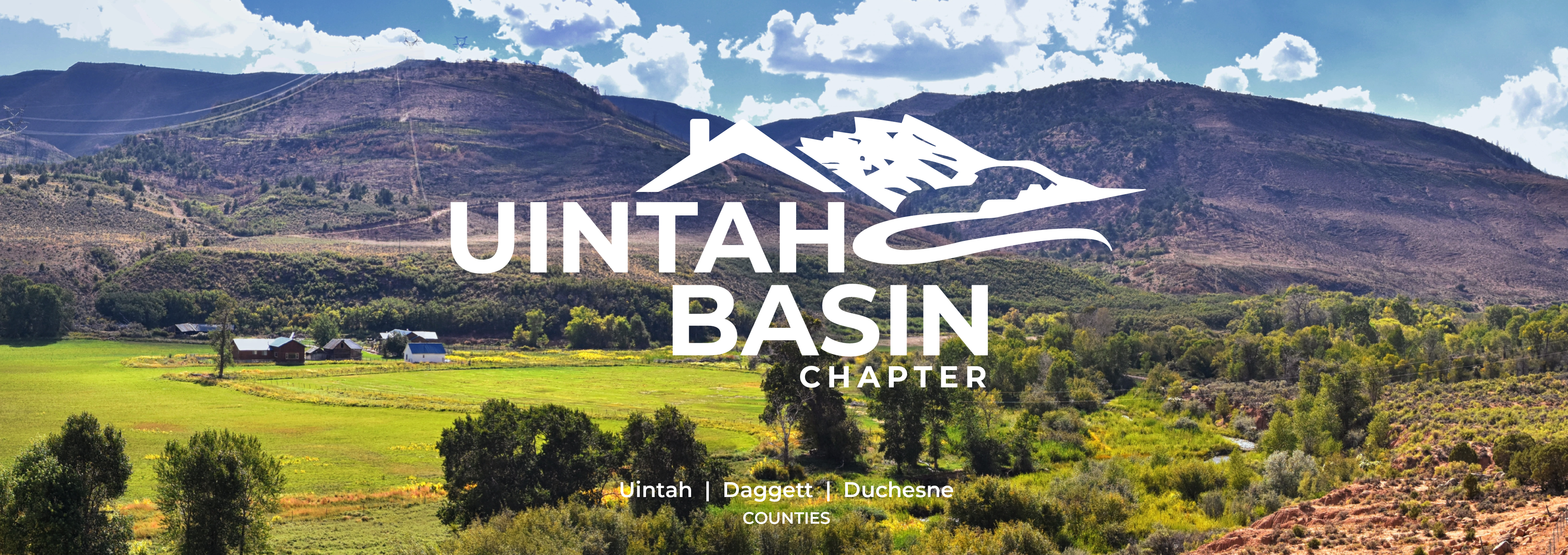 Farm nestled in the Duchesne valley with Uintah Basin logo over image