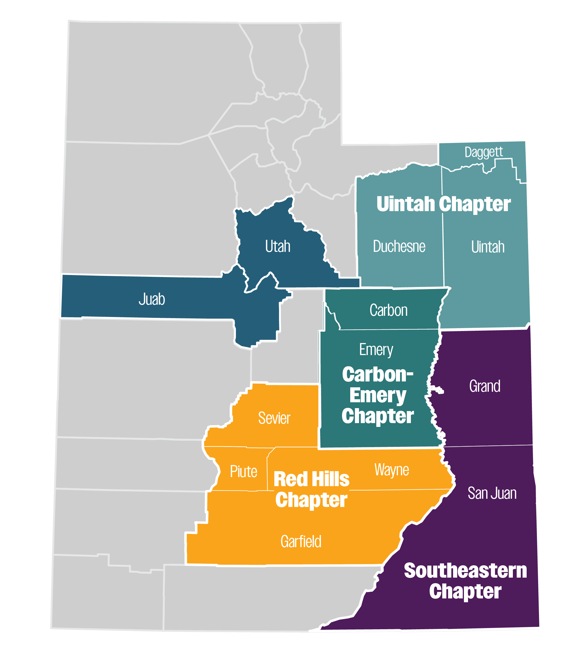 Utah maps with outlines of chapter counties