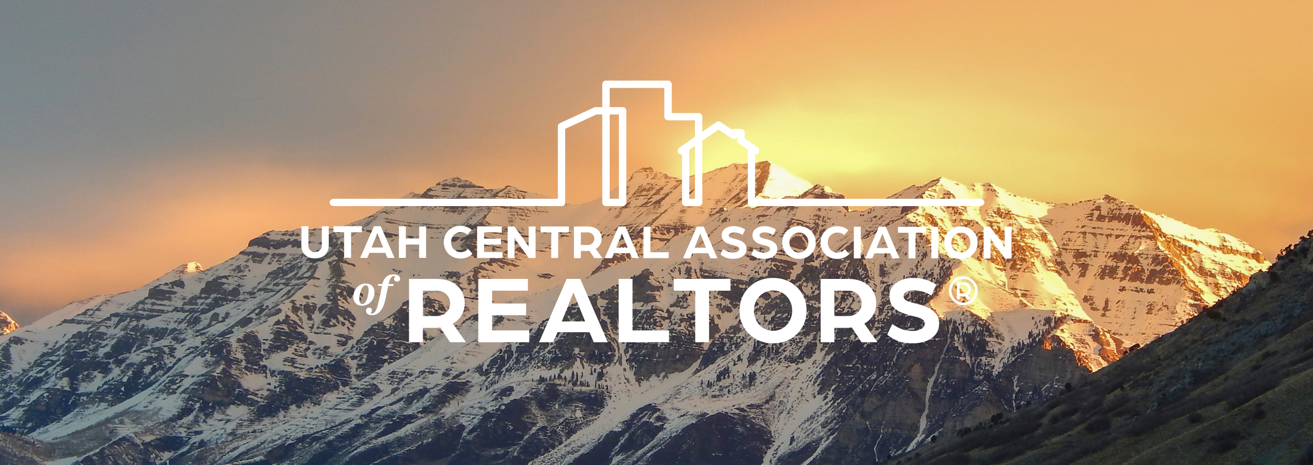 Image of snow-capped Mount Timpanogos at sunrise in Utah County with UCAOR logo overlaid